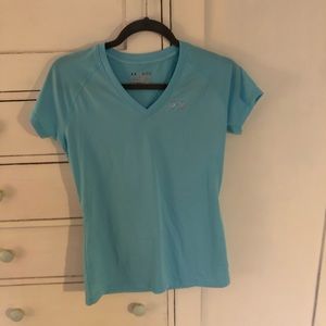 Blue V-neck athletic shirt